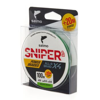 Плетеный шнур Salmo Sniper BP All R Braid х4 120м 0.6PE 0.13мм 8.18кг Grass Green