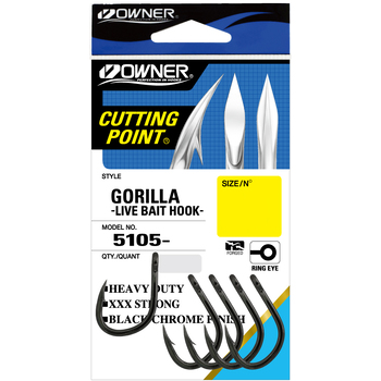 Одинарные крючки Owner 5105 Cut Gorilla  Black Chrome №5/0 4шт