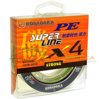 Плетеный шнур Kosadaka Super Line PE X4 0.4PE 300м 0.10мм 3.2кг светло-зеленый
