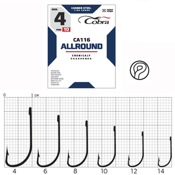 Одинарные крючки Cobra Allround CA116 черный №14 10шт