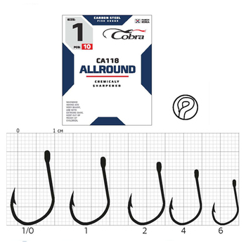 Одинарные крючки Cobra Allround CA118 черный №1/0 10шт