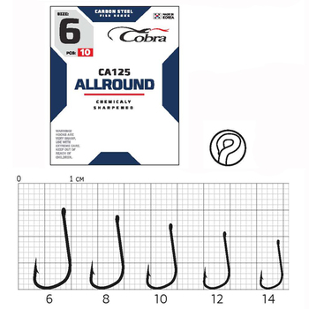 Одинарные крючки Cobra Allround CA125 черный №8 10шт