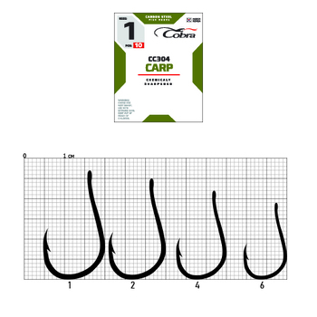 Одинарные крючки Cobra Carp  CC304 черный №2 10шт