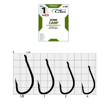 Одинарные крючки Cobra Carp  CC305 черный №4 10шт