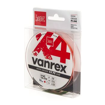 Плетеный шнур Lucky John Vanrex х4 Braid 125м 0.8PE 0.14мм 6.2кг Fluo Orange
