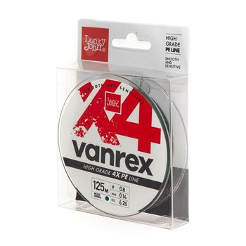 Плетеный шнур Lucky John Vanrex х4 Braid 125м 0.8PE 0.14мм 6.2кг Moss Green