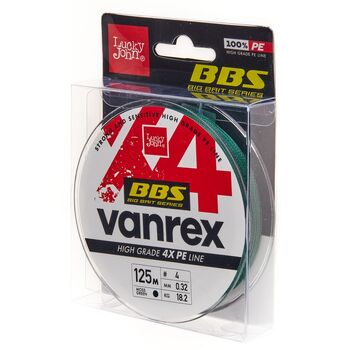 Плетеный шнур Lucky John Vanrex BBS х4 Braid 125м 4.0PE 0.32мм 18.2кг Moss Green