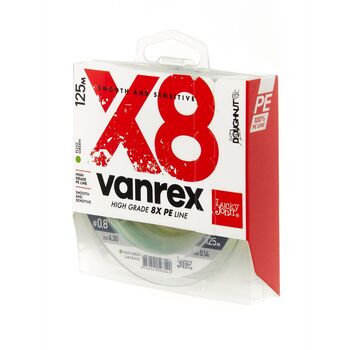 Плетеный шнур Lucky John Vanrex х8 Braid 125м 0.8PE 0.14мм 6.3кг Fluo Green