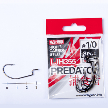 Офсетные крючки Lucky John Predator LJH355 черный №1/0 8шт