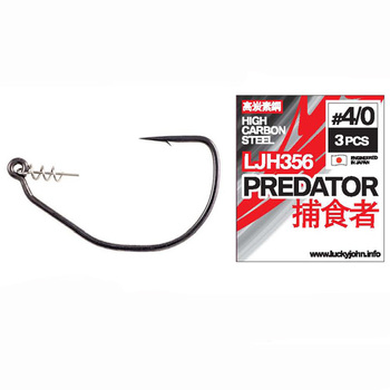 Офсетные крючки Lucky John Predator LJH356 черный №4/0 3шт со спиралью
