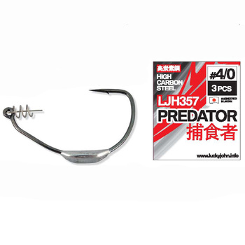 Офсетные крючки Lucky John Predator LJH357 черный №4/0 3шт огруженный со спиралью