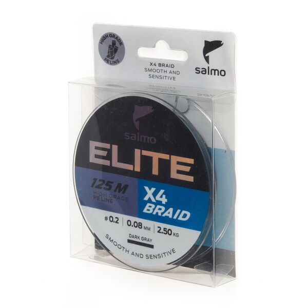 Плетеный шнур Salmo Elite х4 Braid 125м 0.2PE 0.08мм 2.5кг Dark Gray