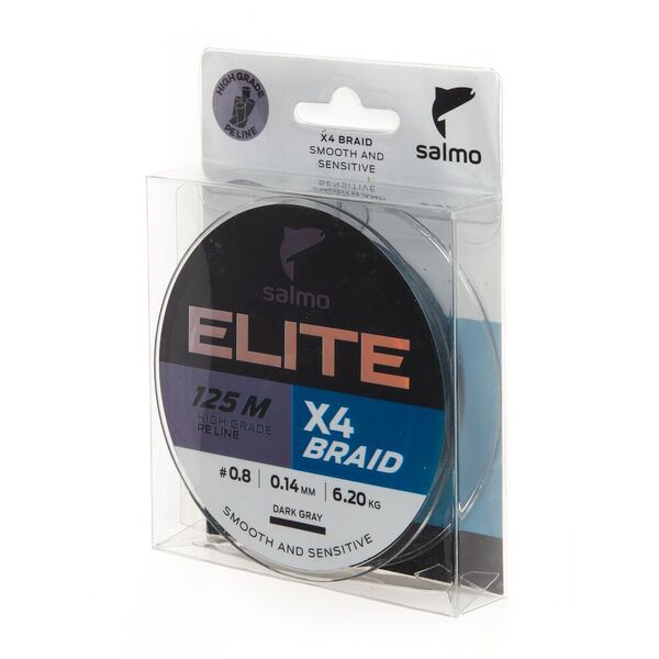 Плетеный шнур Salmo Elite х4 Braid 125м 0.8PE 0.14мм 6.2кг Dark Gray