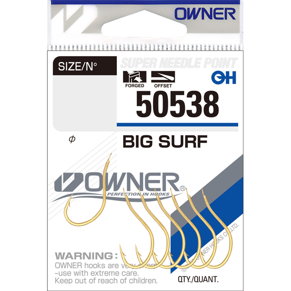 Одинарные крючки Owner 50538 Big Surf gold Gold №3 7шт