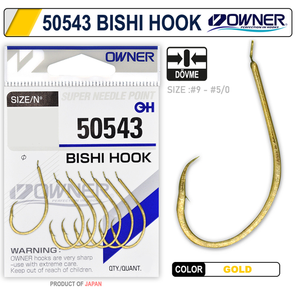 Одинарные крючки Owner 50543 Bisni Hook gold Gold №4/0 4шт