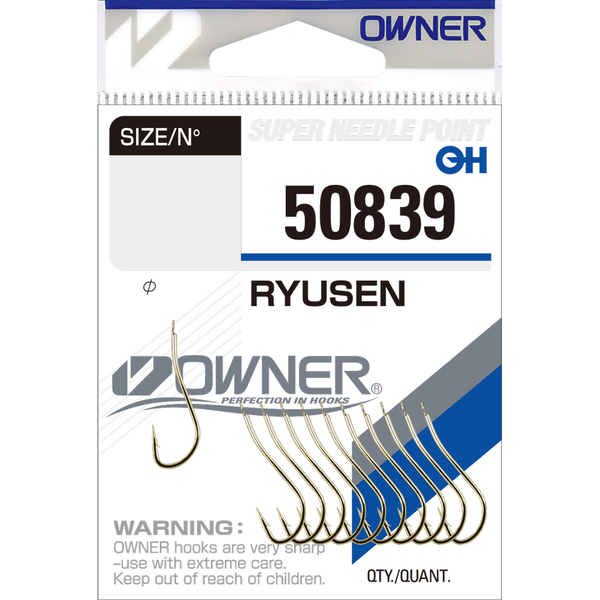 Одинарные крючки Owner 50839 Ryusen gold Gold №8 12шт