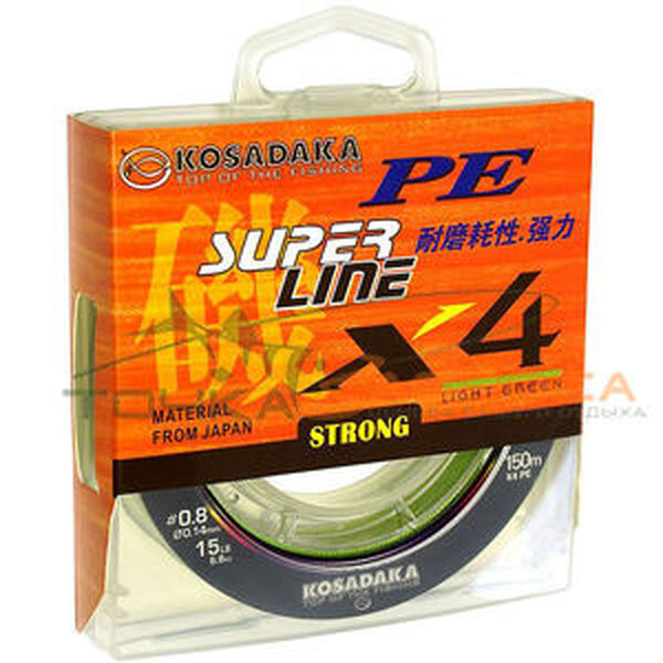 Плетеный шнур Kosadaka Super Line PE X4 0.4PE 300м 0.10мм 3.2кг светло-зеленый