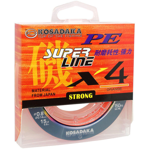 Плетеный шнур Kosadaka Super Line PE X4 6PE 150м 0.40мм 28.1кг оранжевый