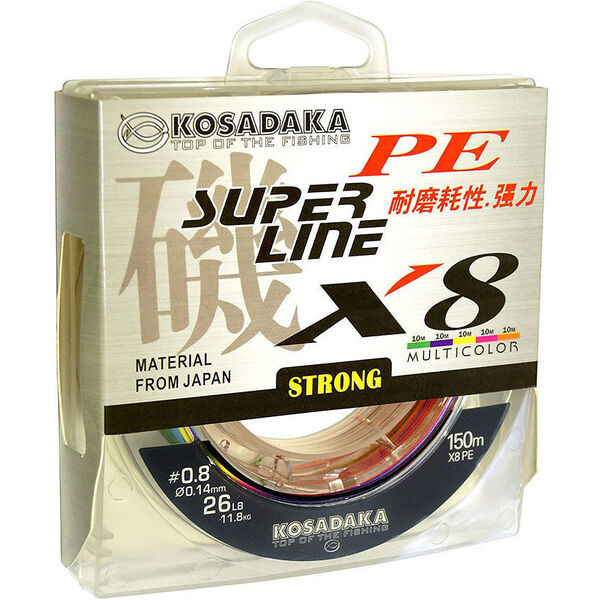 Плетеный шнур Kosadaka Super Line PE X8 0.6PE 150м 0.12мм 9.6кг мультиколор