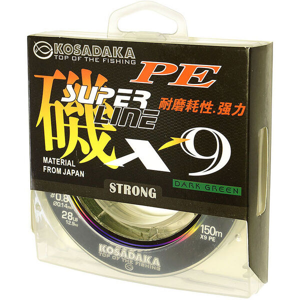 Плетеный шнур Kosadaka Super Line PE X9 6.0PE 150м 0.40мм 36.3кг темно зеленый