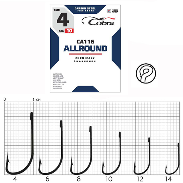 Одинарные крючки Cobra Allround CA116 черный №8 10шт