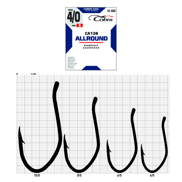 Одинарные крючки Cobra Allround CA128 черный №8/0 3шт