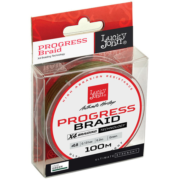 Плетеный шнур Lucky John Progress Braid 100м 0.13мм 6.2кг Green