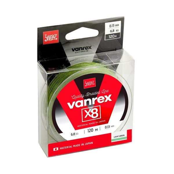 Плетеный шнур Lucky John Vanrex х8 120м 0.13мм 6.80кг Light Green