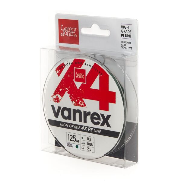 Плетеный шнур Lucky John Vanrex х4 Braid 125м 0.2PE 0.08мм 2.5кг Moss Green