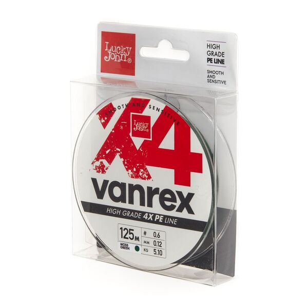Плетеный шнур Lucky John Vanrex х4 Braid 125м 0.6PE 0.12мм 5.1кг Moss Green