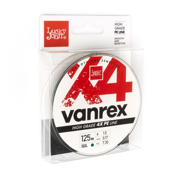 Плетеный шнур Lucky John Vanrex х4 Braid 125м 1.0PE 0.17мм 7.3кг Moss Green