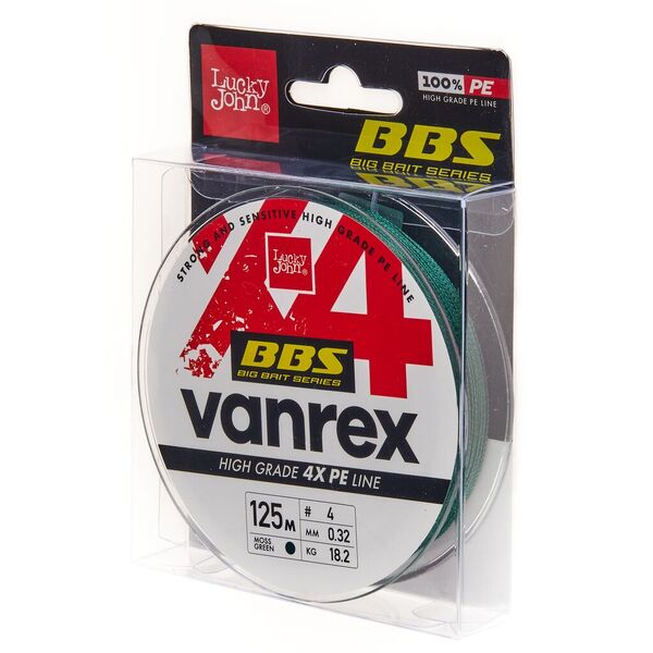 Плетеный шнур Lucky John Vanrex BBS х4 Braid 125м 4.0PE 0.32мм 18.2кг Moss Green