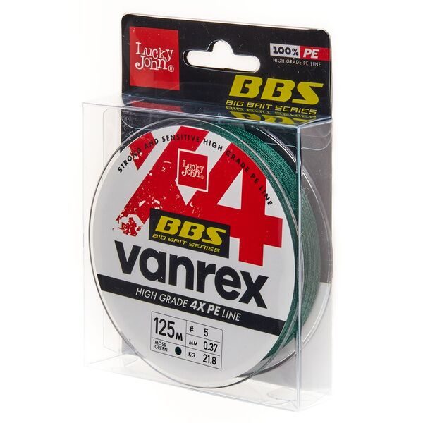 Плетеный шнур Lucky John Vanrex BBS х4 Braid 125м 5.0PE 0.37мм 21.8кг Moss Green