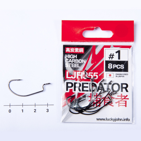 Офсетные крючки Lucky John Predator LJH355 черный №1 8шт