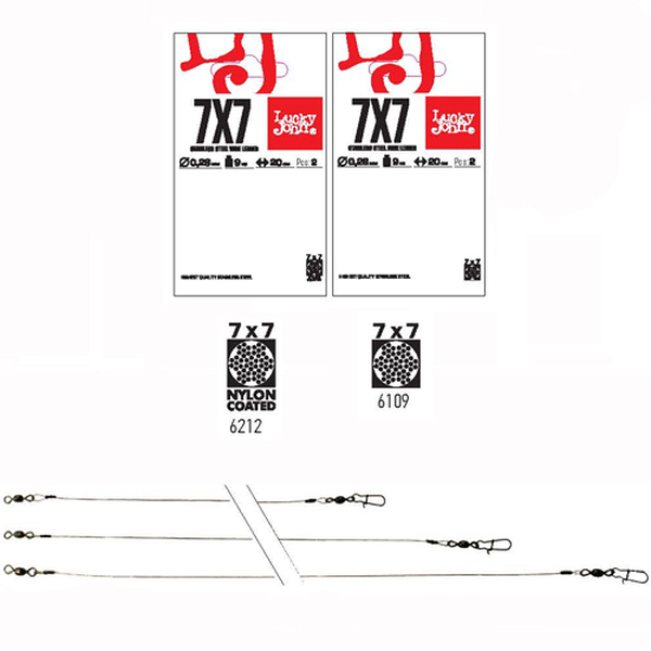 Многожильные поводки Lucky John Pro Series SSW 7х7 20см 12кг 2шт нейлон