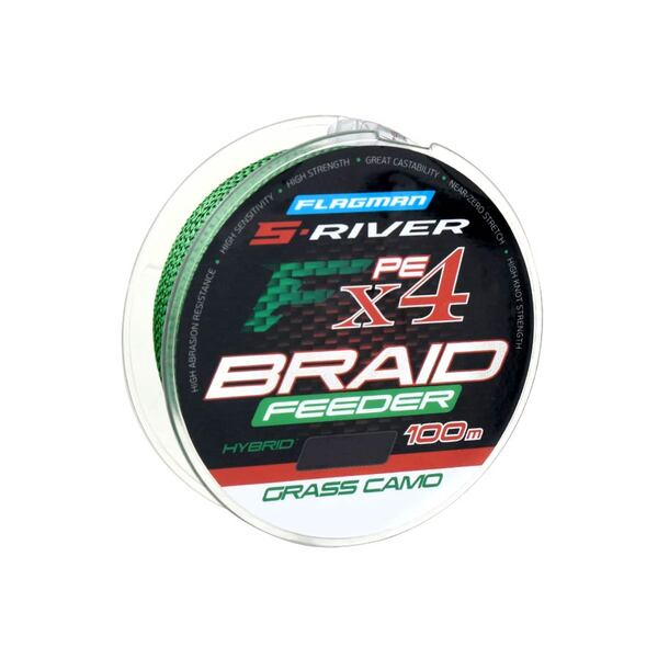 Плетеный шнур Flagman S-River Braid PE Hybrid F4 Feeder 100м 0.16мм 10.1кг Grass Camo