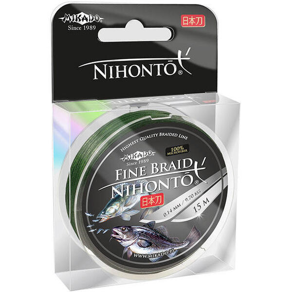 Плетеный шнур Mikado Nihonto Fine Braid 15м 0.08мм 4.95кг green